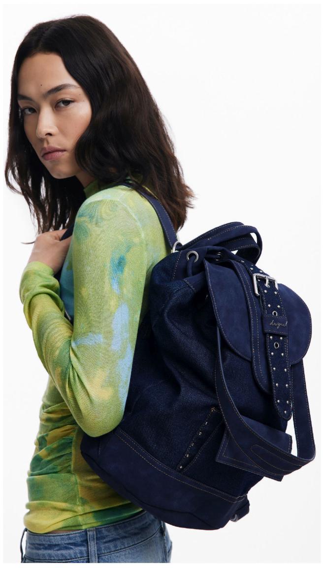 Desigual Jeansrucksack Dark Blue Krapina 2.0 Nieten Überschlag Bindella