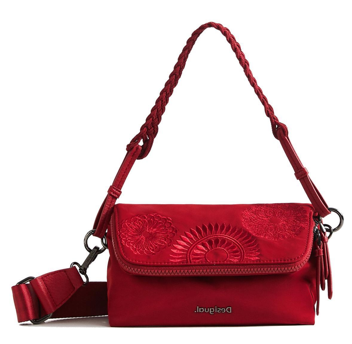 Desigual Minitasche rot bestickt Mandarala Venecia Mini Carmin Flechtgurt