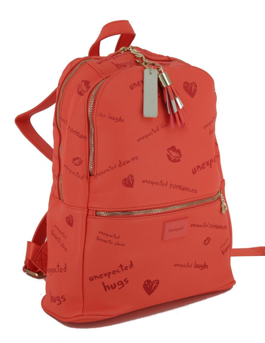 Desigual Rucksack Bols Tell Me Milan Koralle pink Schrift Herz