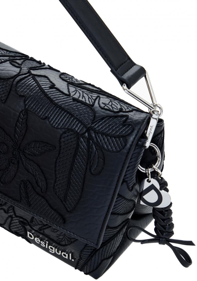 Desigual Schultertasche Venecia schwarz Blätter Jolie Stickerei