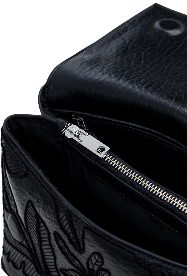 Desigual Schultertasche Venecia schwarz Blätter Jolie Stickerei