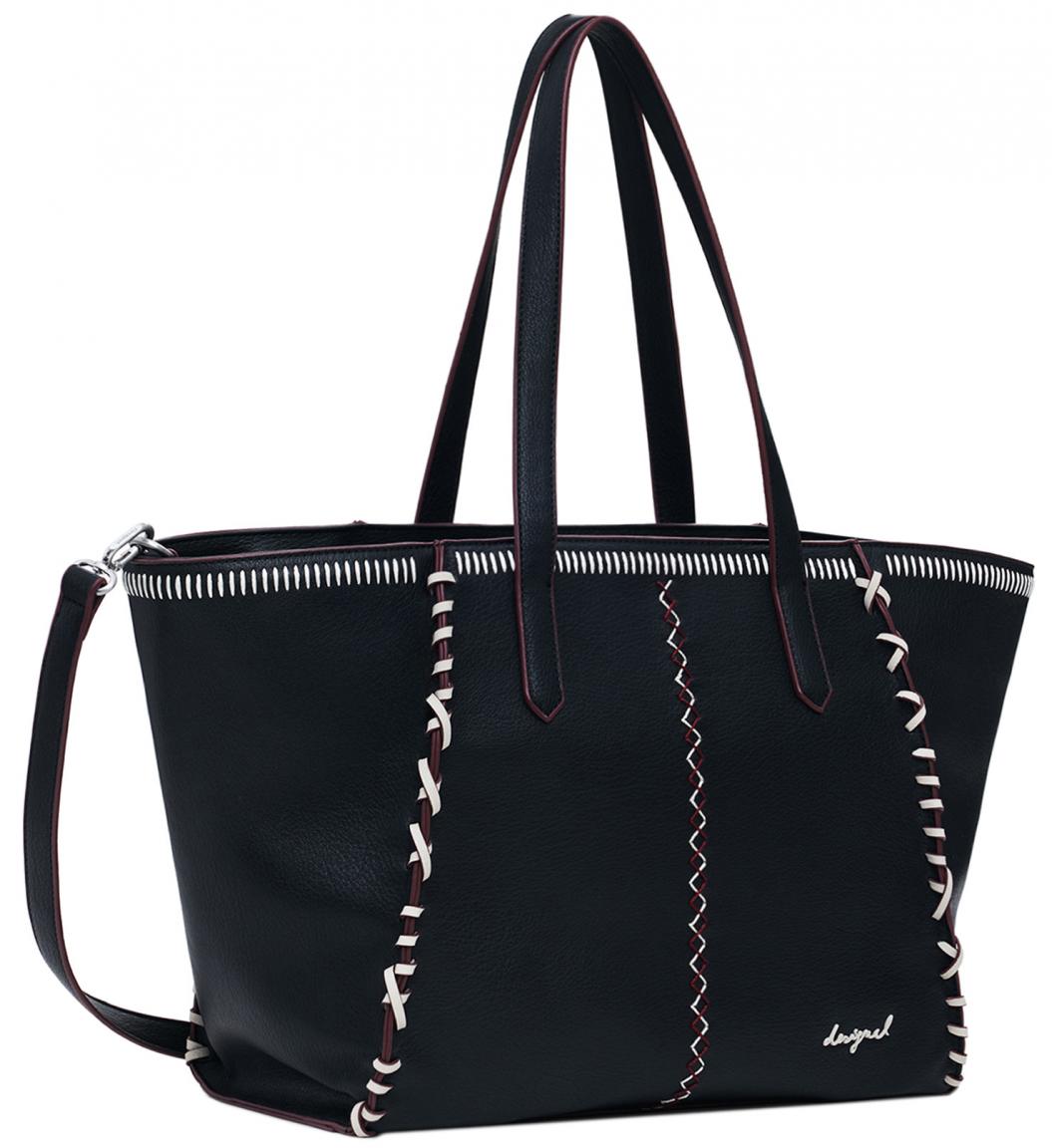 Desigual Shopper Guimar schwarz Manhatten Pespuntes bordeaux Kontrast