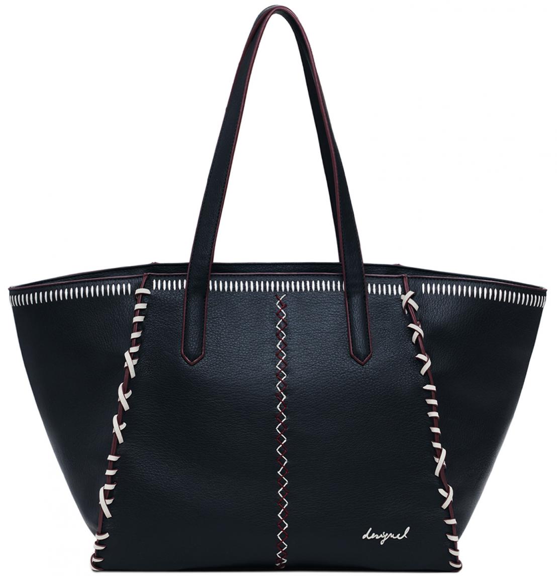 Desigual Shopper Guimar schwarz Manhatten Pespuntes bordeaux Kontrast