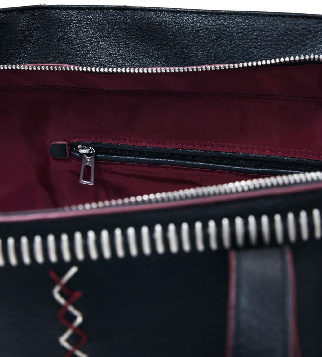 Desigual Shopper Guimar schwarz Manhatten Pespuntes bordeaux Kontrast