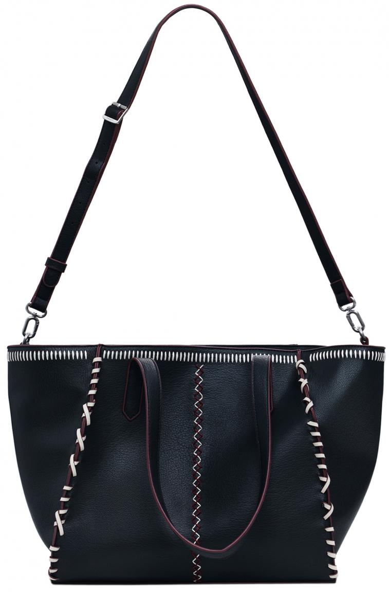 Desigual Shopper Guimar schwarz Manhatten Pespuntes bordeaux Kontrast