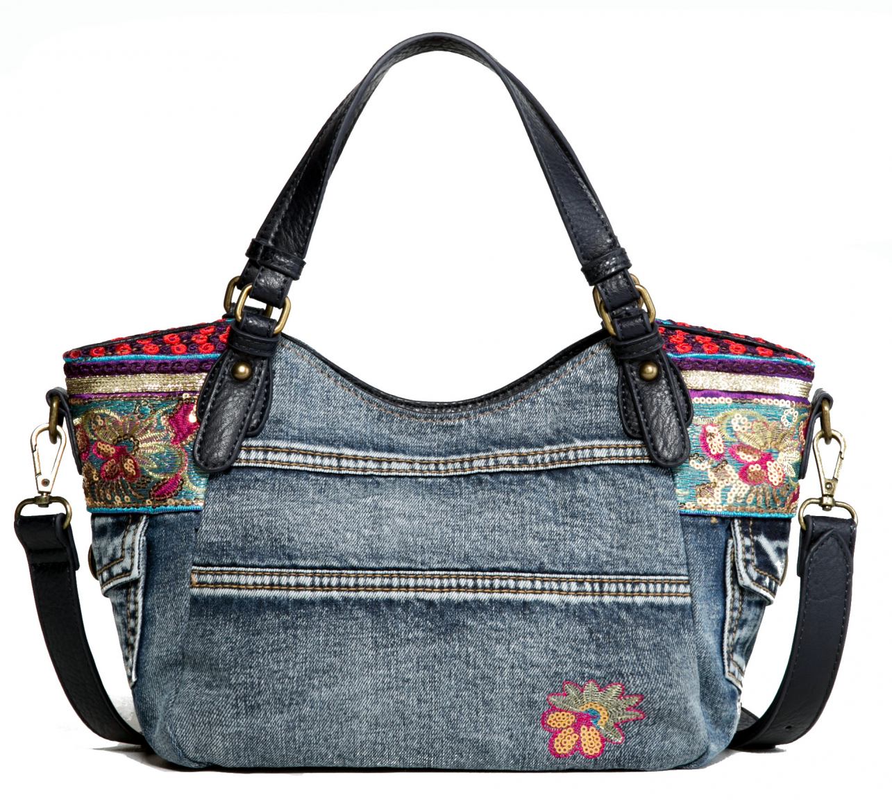 Desigual Shoppertasche Rotterdam M Ethnic Deluxe Jeans Blau