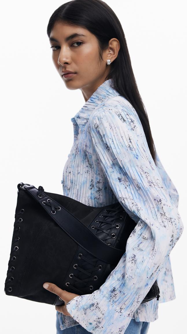 Desigual Tango Crossover Bag Negro Patch Leiria schwarz Schnürung