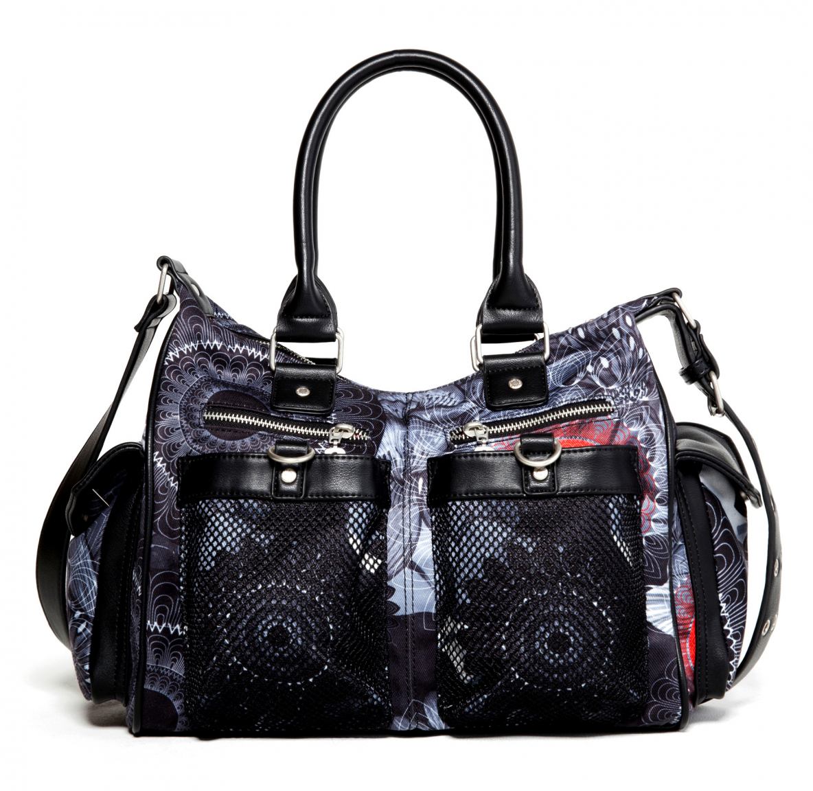 Desigual Tasche London Medium Same Schwarz/Grau Druck