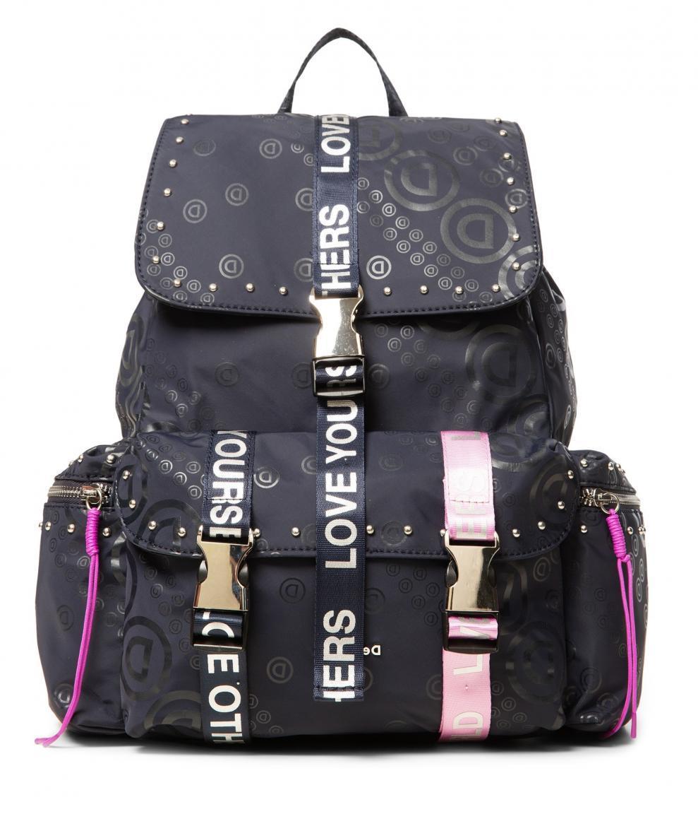 Desigual Tribeca Rucksack Logo Print Navy Opera Mauve Blau