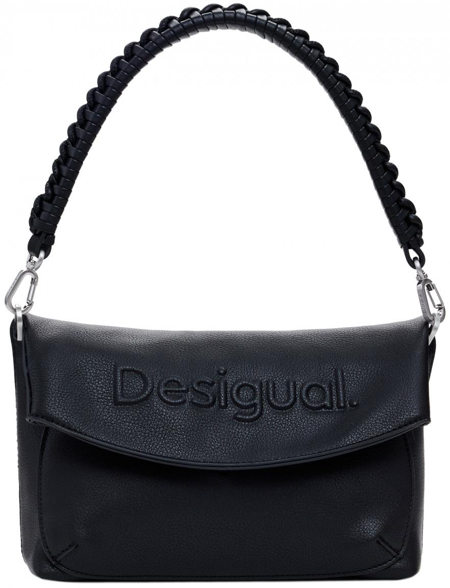 Desigual Trokel Damentasche Logo Überschlag Webband schwarz