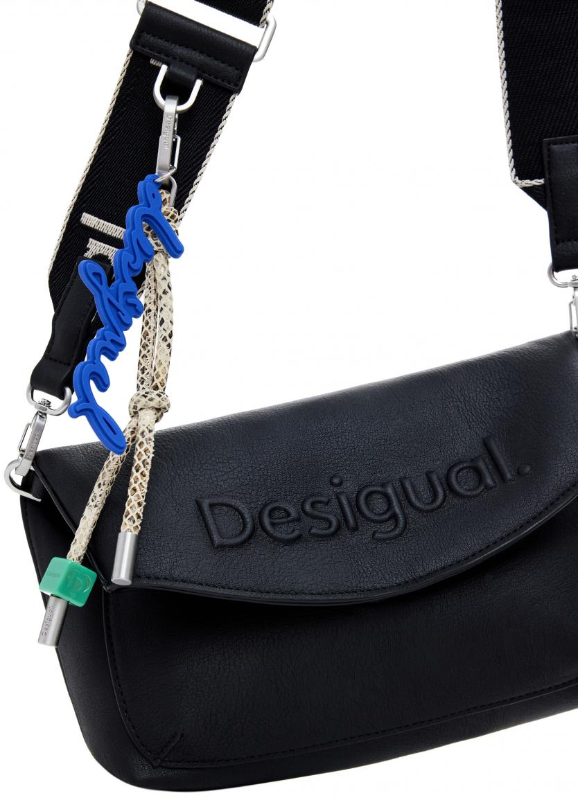 Desigual Trokel Damentasche Logo Überschlag Webband schwarz