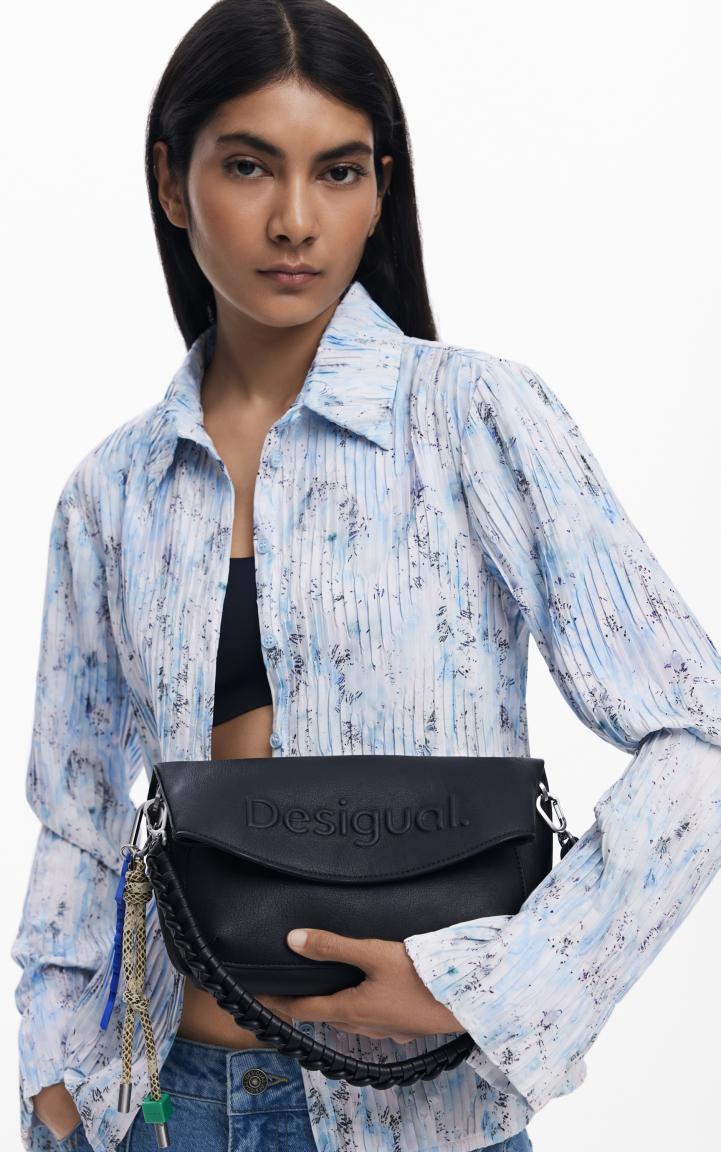 Desigual Trokel Damentasche Logo Überschlag Webband schwarz