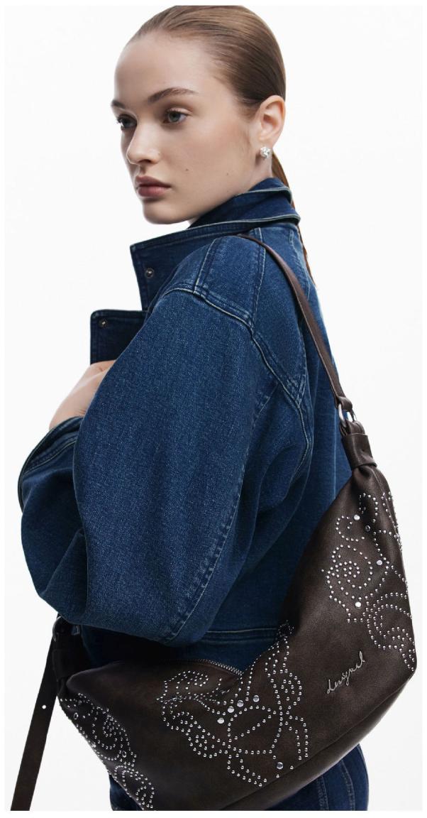 Desigual Umhängetasche schokobraun Poker Face Nieten rockig Munster