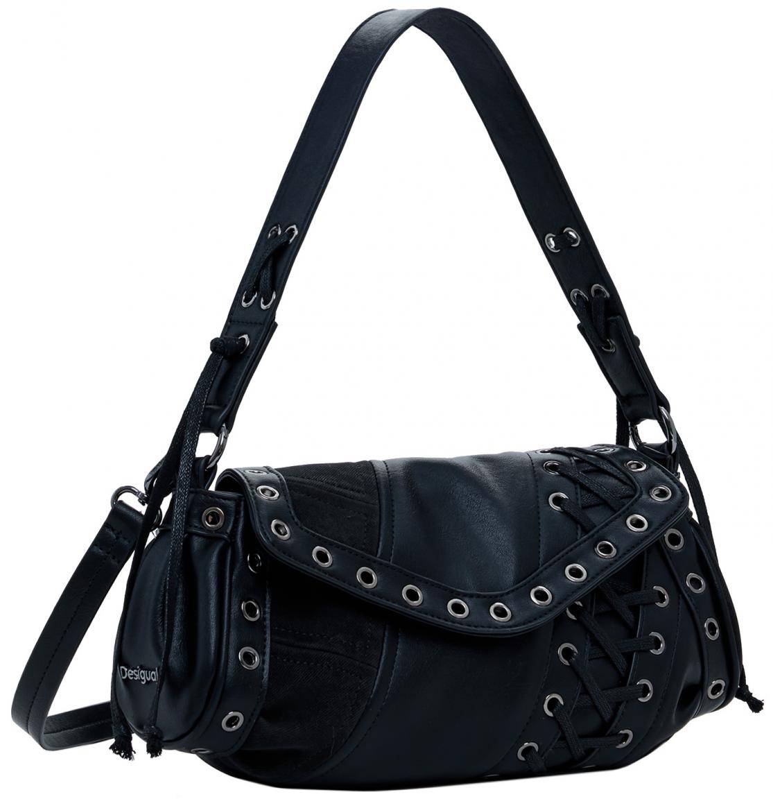 Desigual Umhängetasche schwarz Schnürung Zarauz Tango Patch Ösen
