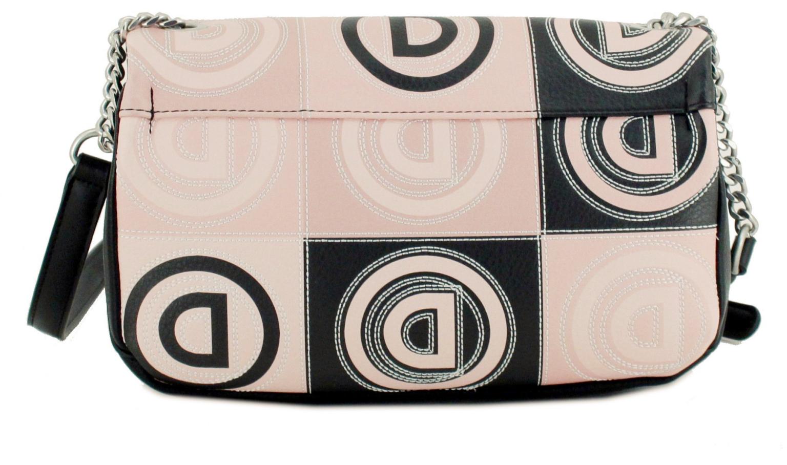 Desigual Zurich Logo Patch Beige Überschlagtasche rosa Ziernähte