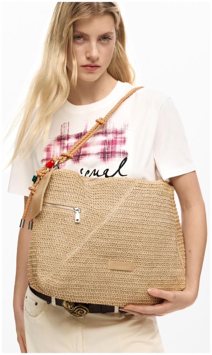 Desigual geräumige Umhängetasche Bast Knotendetail Leiria Raffia