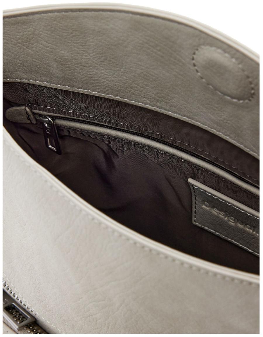 Desigual hellgraue Damentasche Trokel Überschlag Logo Piedra