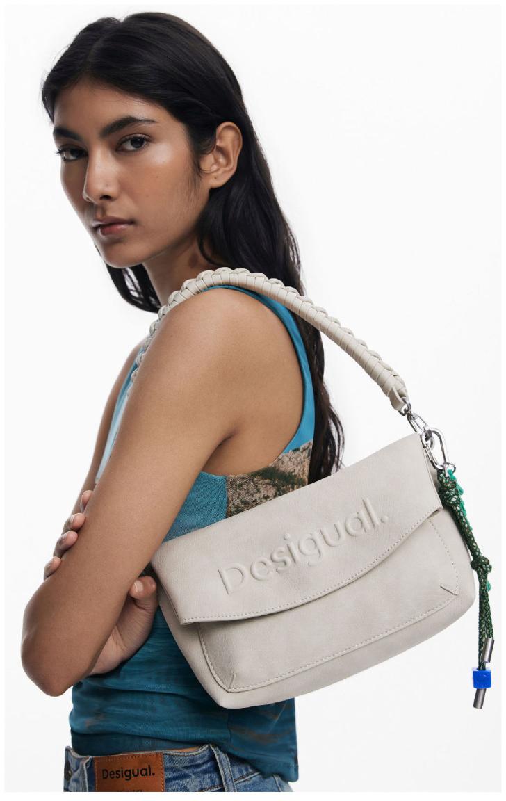 Desigual hellgraue Damentasche Trokel Überschlag Logo Piedra