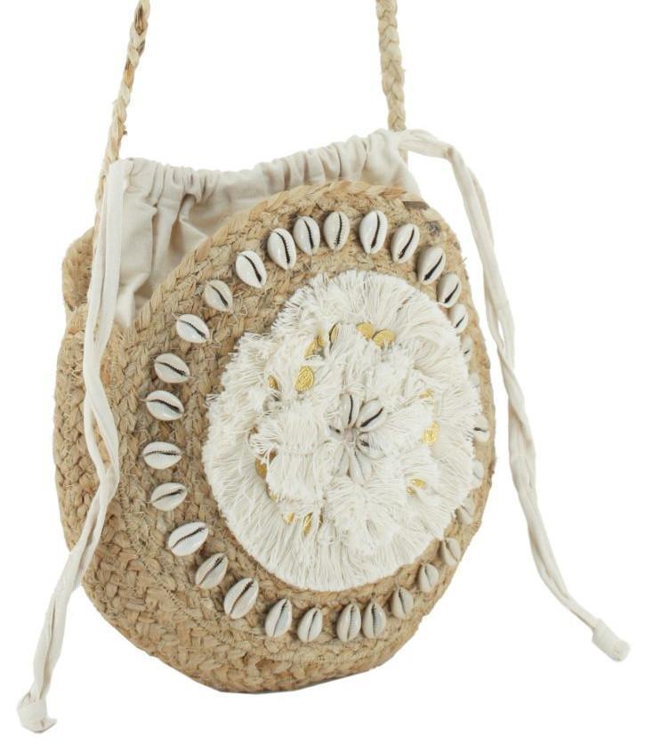 Desigual runde Korbtasche Jute Desigual Tulum Rounded Fransen Muscheln