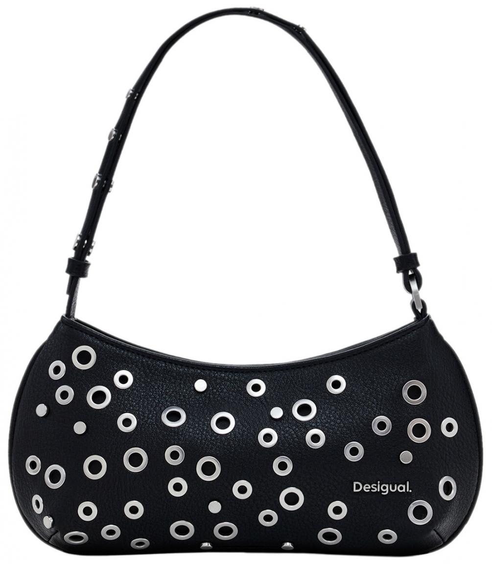Desigual schmale Schultertasche Rebel Negro Nieten Alsacia schwarz