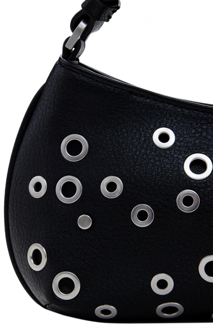 Desigual schmale Schultertasche Rebel Negro Nieten Alsacia schwarz