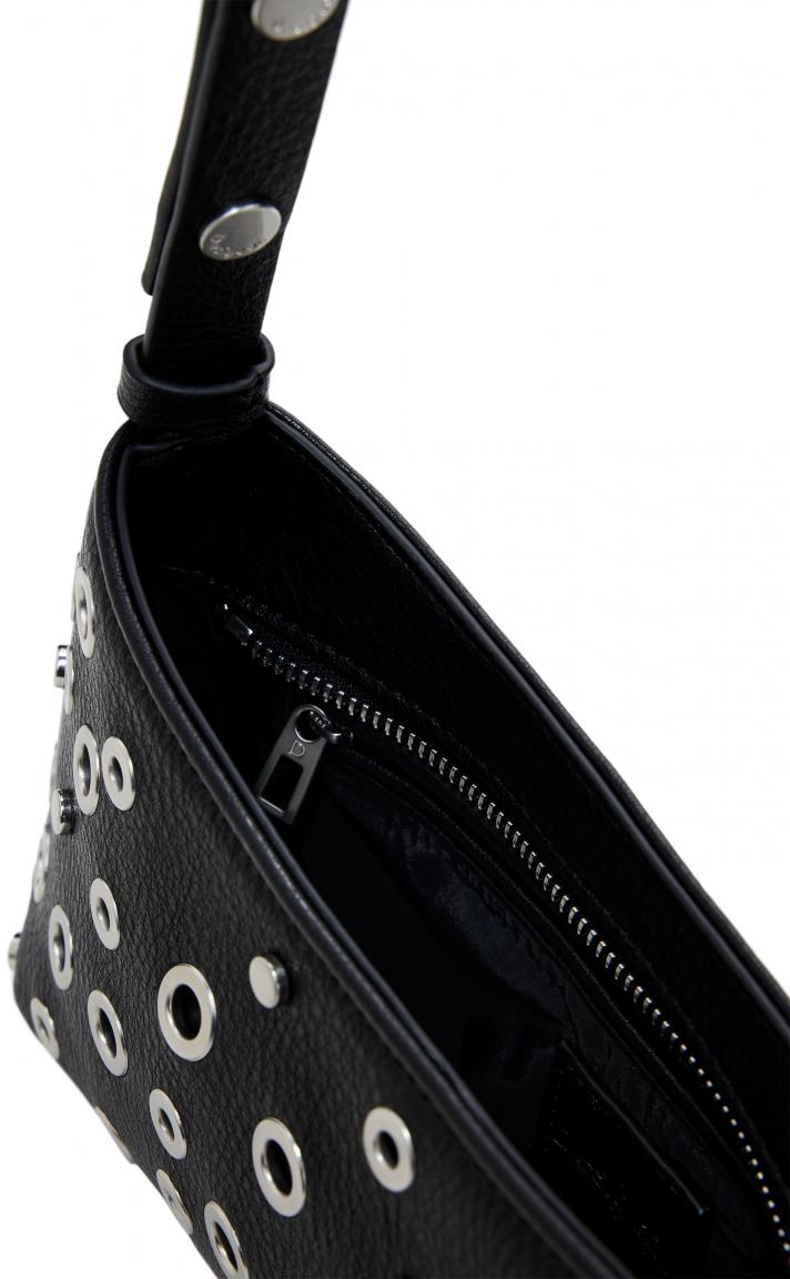 Desigual schmale Schultertasche Rebel Negro Nieten Alsacia schwarz