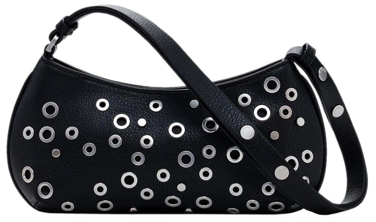 Desigual schmale Schultertasche Rebel Negro Nieten Alsacia schwarz