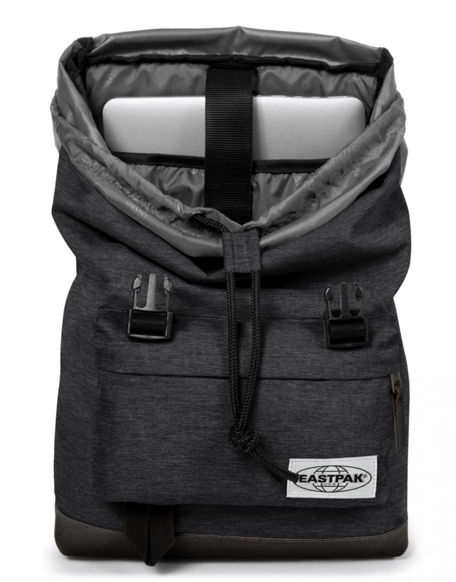 Eastpak Rowlo Schulrucksack mit schwarzem Leder into black yarn