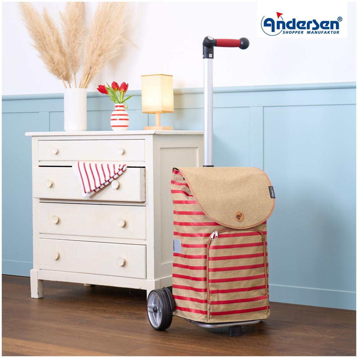 Einkaufstrolley Andersen Unus Shopper mit Tasche Eske rot gestreift