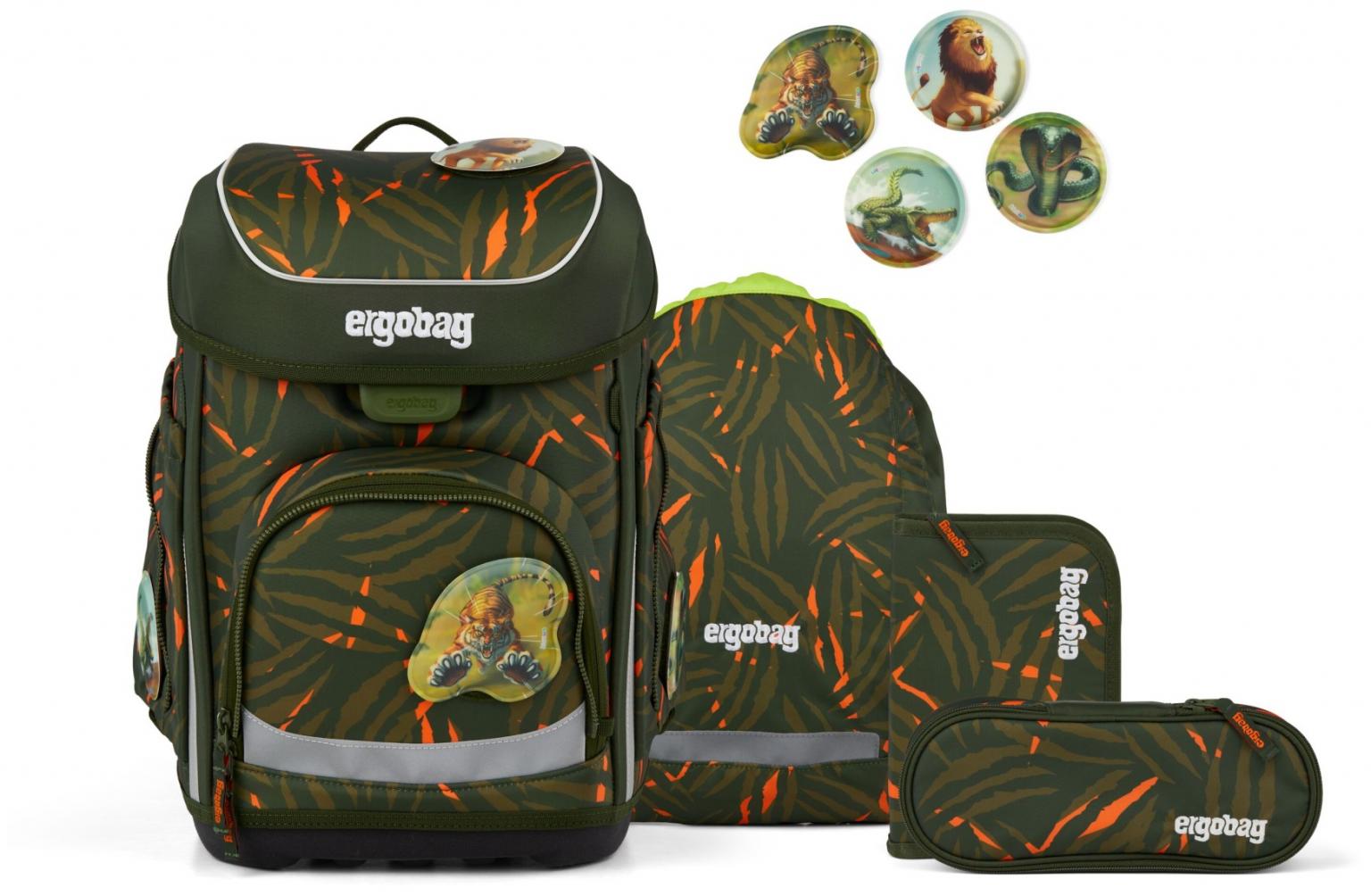 Ergobag Schultaschenset ExBärdition Dschungelprint grün orange