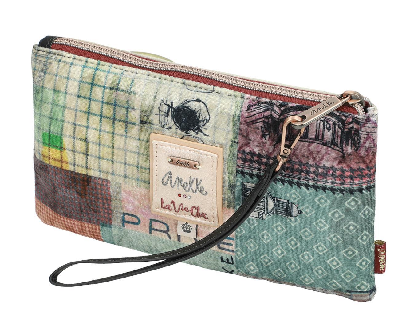 Etui Clutch Anekke Couture Eiffelturm Beige Katze Samtstoff