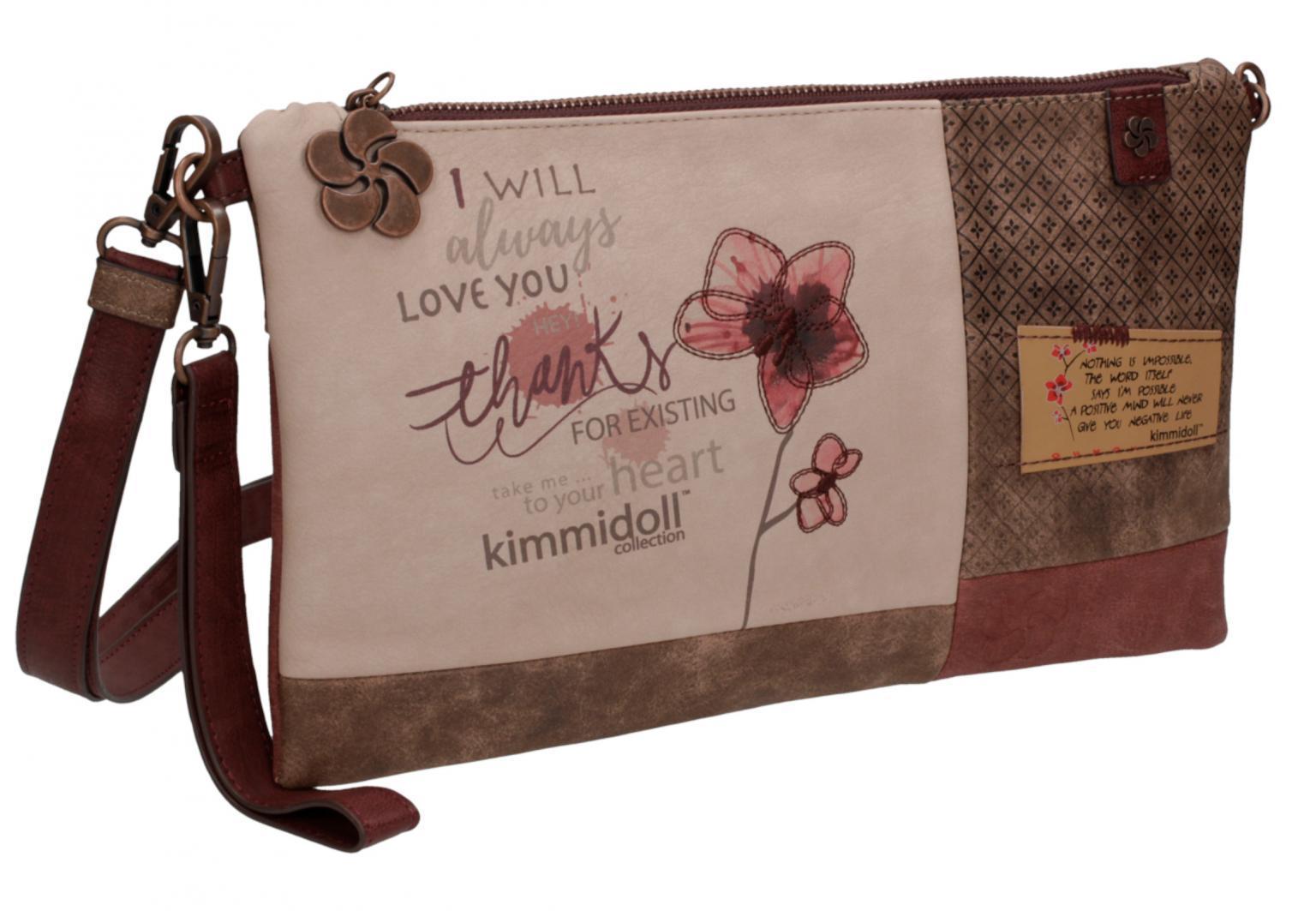 Etui Clutch kimmidoll beige Blumen Schulterriemen Handschlaufe