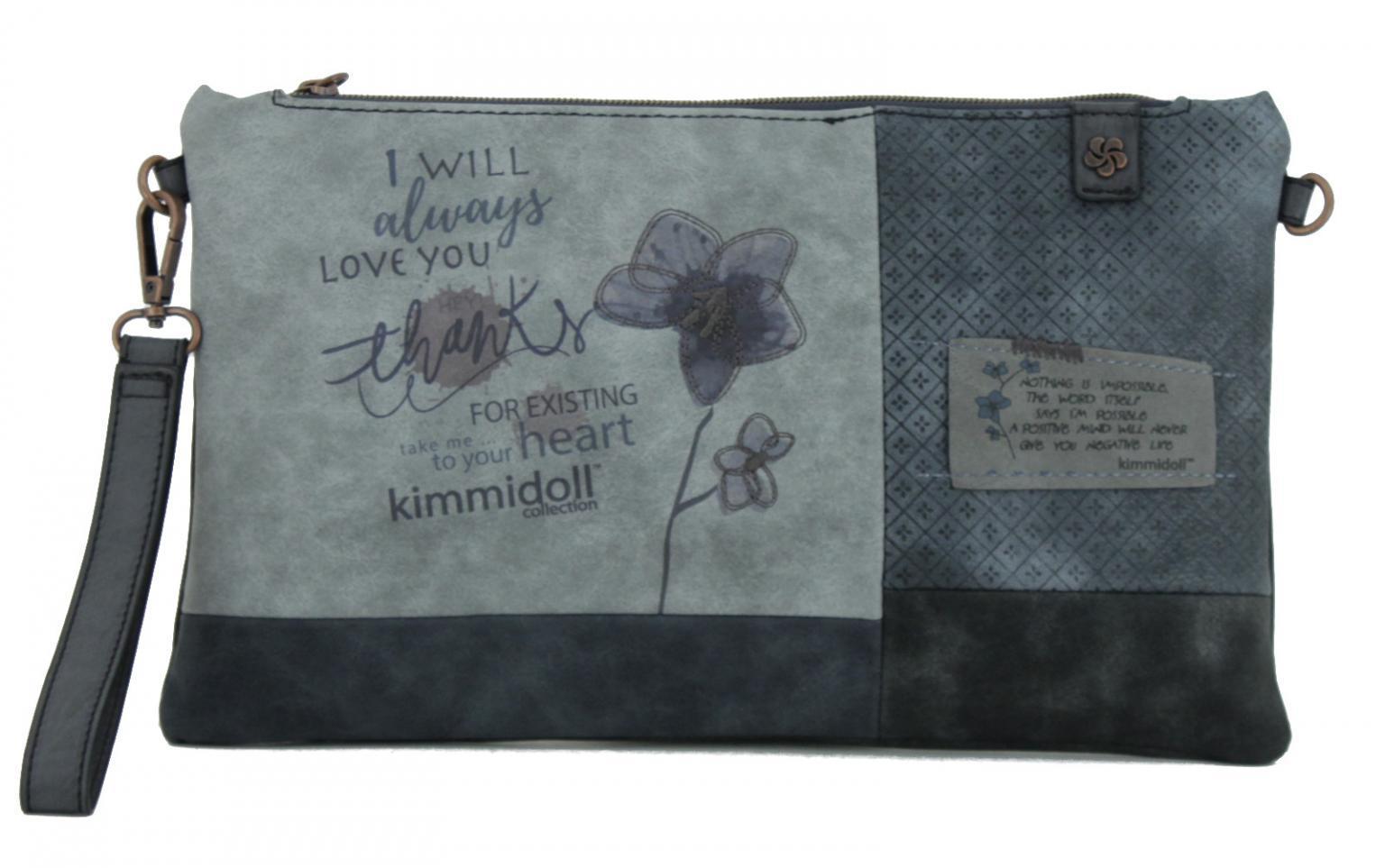 Etui Clutch kimmidoll beige Blumen Schulterriemen Handschlaufe