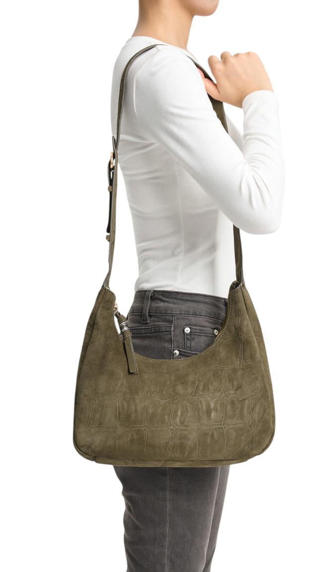 FREDsBRUDER Velvet Wild Midi Hobo Tasche Veloursleder Khaki - Olivgrün
