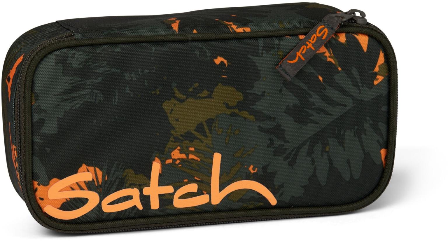 Federmappe Satch Pencil Box Jurassic Jungle dunkelgrün orange Blätterprint