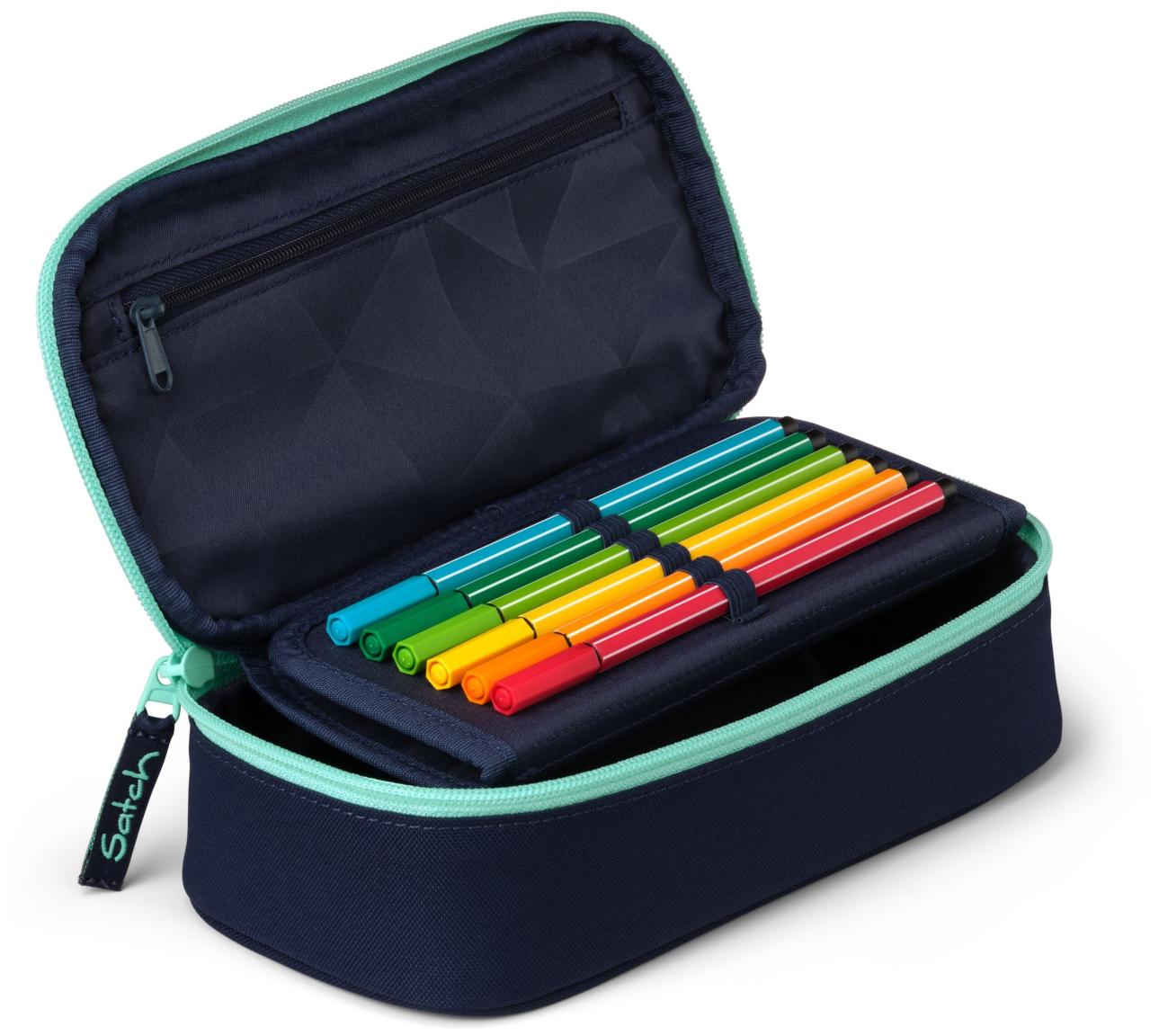Federmappe Satch Pencil Box Ocean Mint dunkelblau türkis Geodreieck