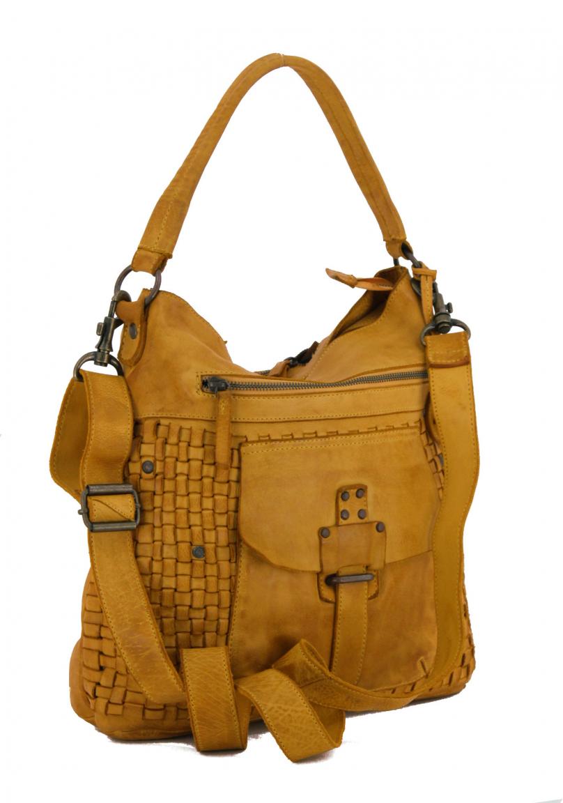 Flechttasche Harbour2nd Iris Mustard senfgelb Vintage Leder