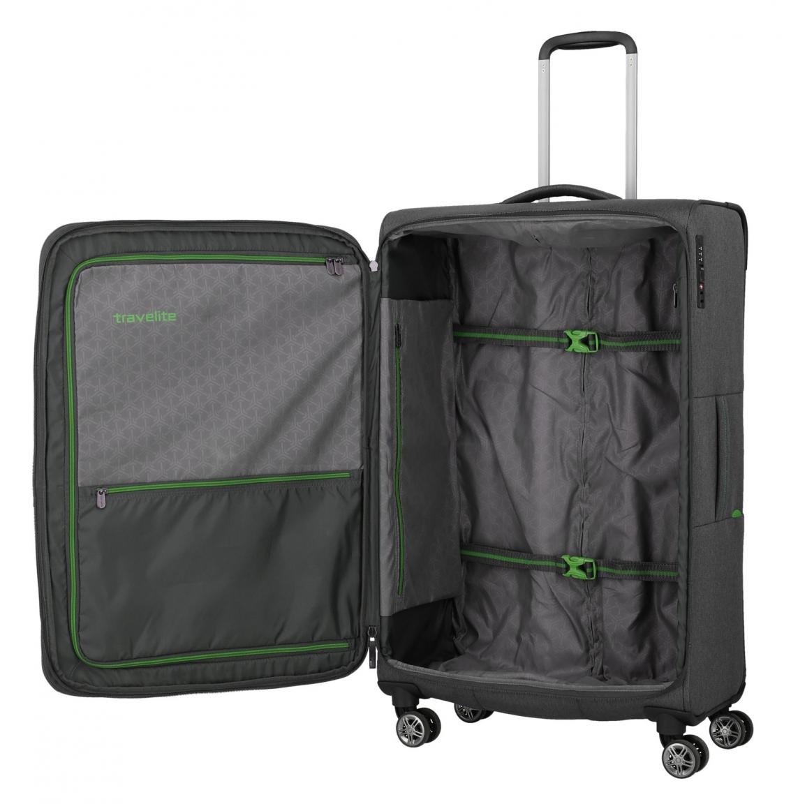 Flugkoffer anthrazit grün Travelite Madeira L 77cm 4-Rad-Trolley