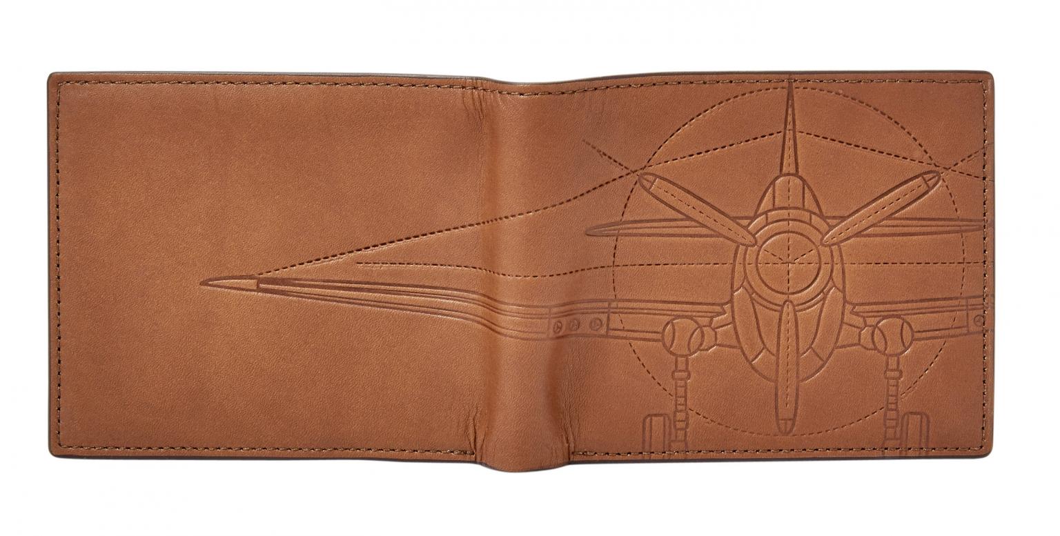 Fossil Axel Large RFID Protection Portmonee Braun Flugzeug