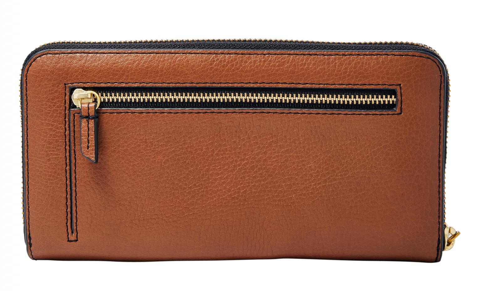 Fossil Emma Large RFID Protection Lederbörse Braun Stripe