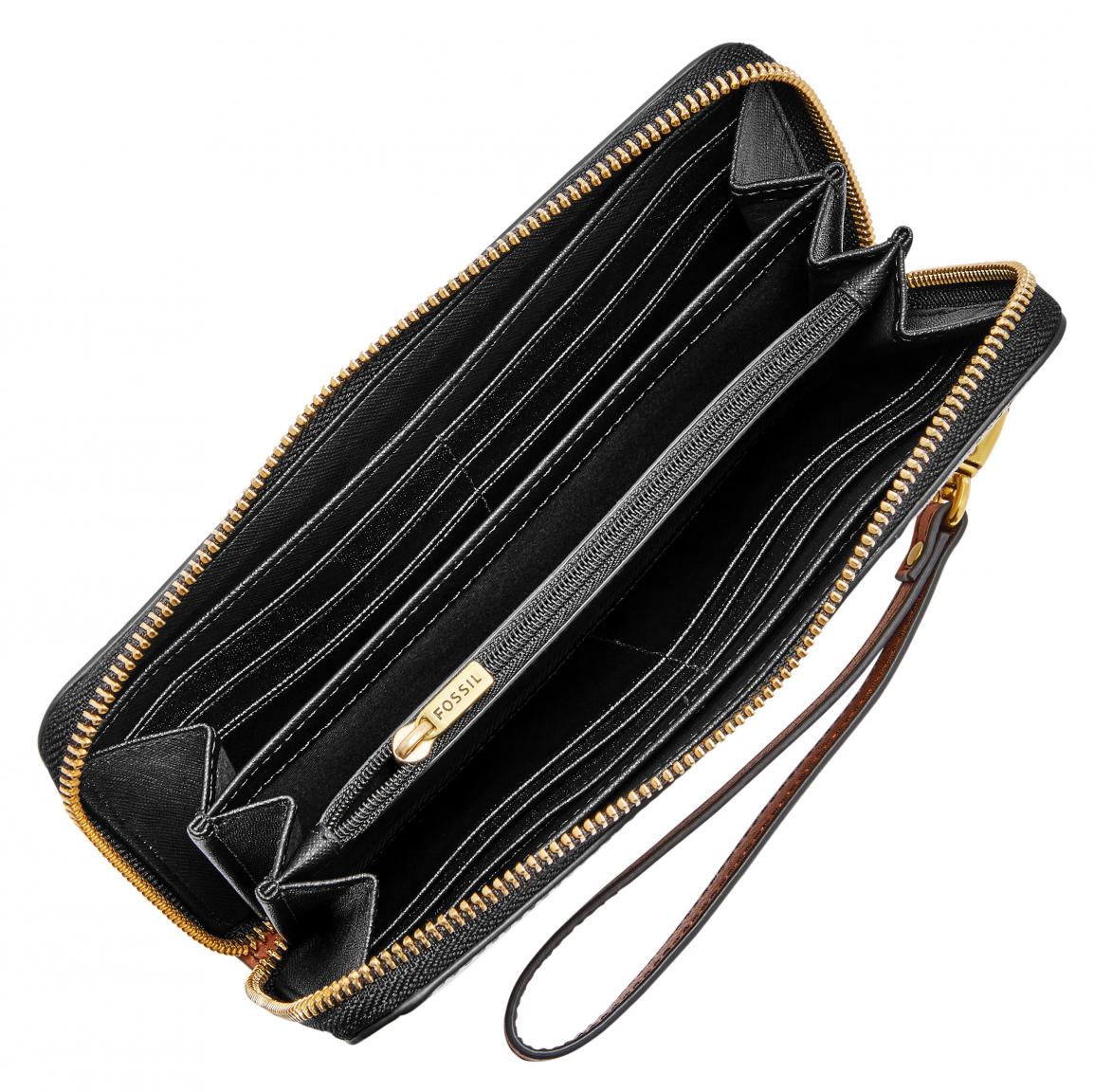 Fossil Emma Large RFID Protection Lederbörse Braun Stripe