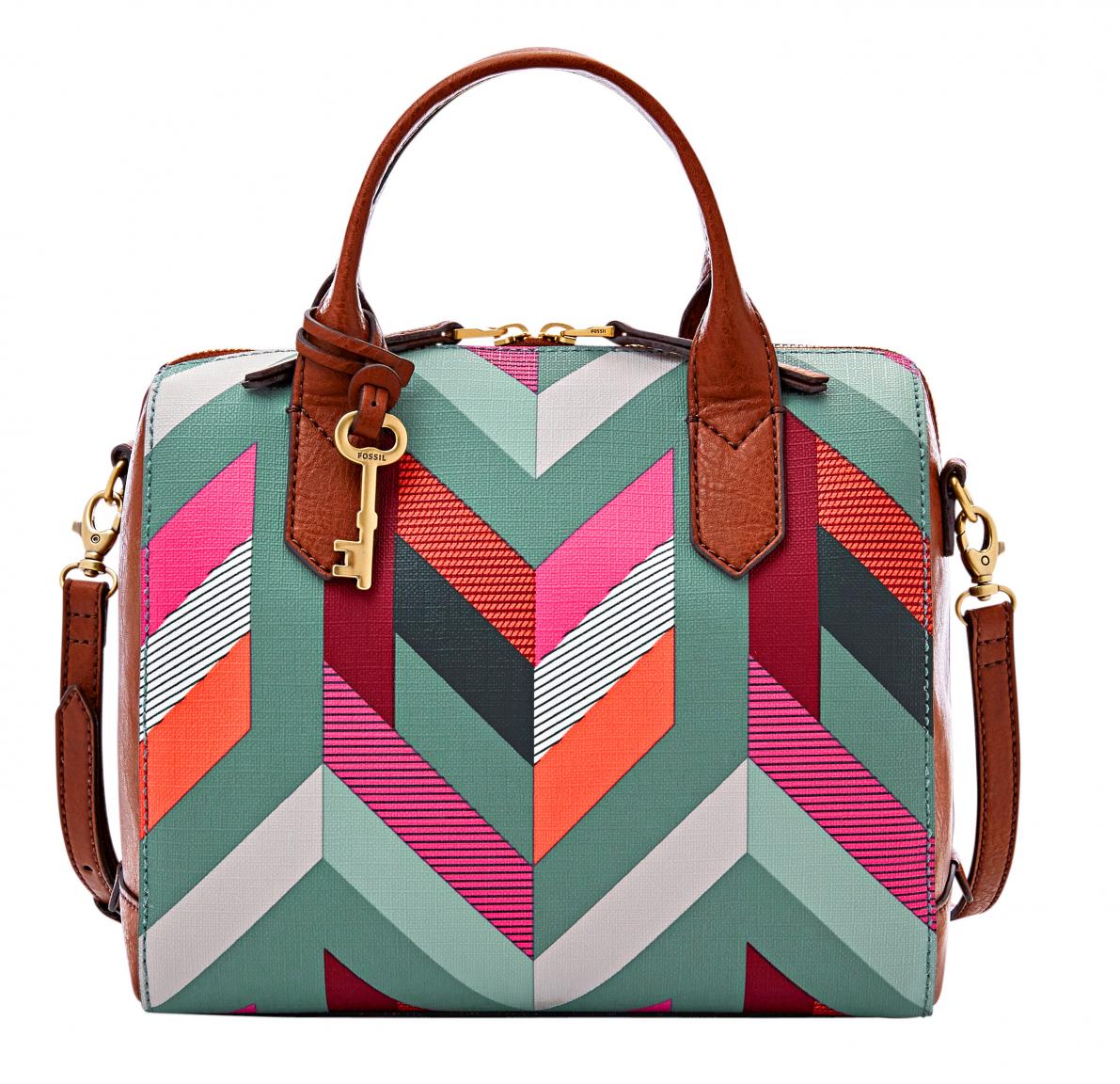 Fossil Kurzgrifftasche Fiona Fabric Satchel Chevron Blue Bunt
