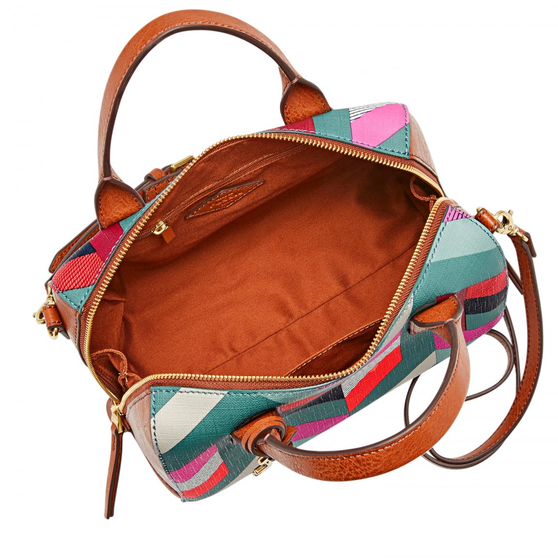 Fossil Kurzgrifftasche Fiona Fabric Satchel Chevron Blue Bunt