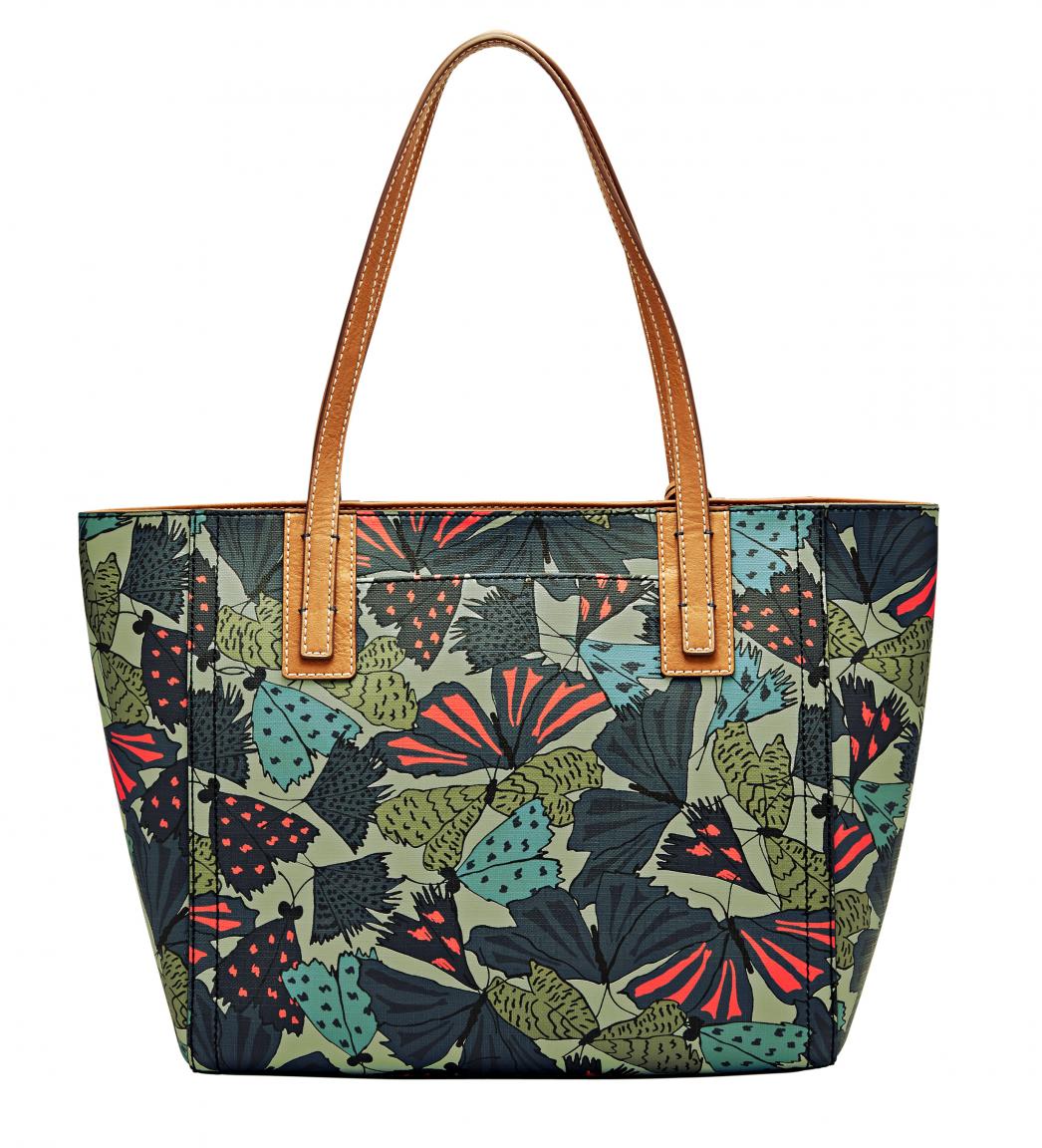 Fossil Schultertasche Emma Tote Grey Multi Schmetterlinge