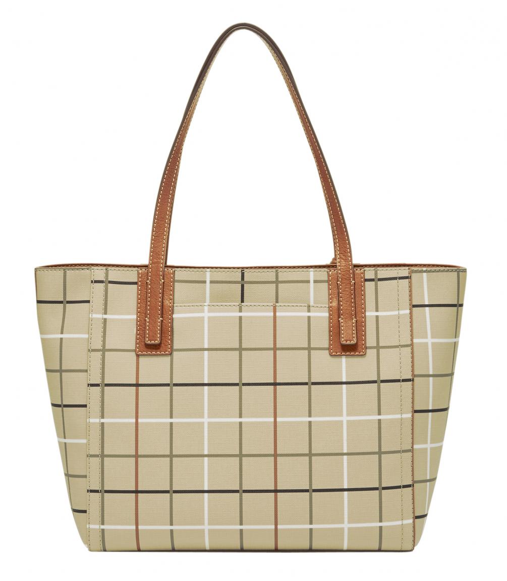 Fossil Schultertasche Emma Tote Grey Taupe Braun Linien