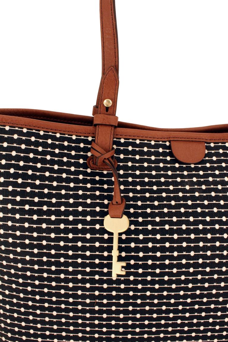 Fossil Shoppertasche Rachel Tote Black Stripe Linien Schwarz