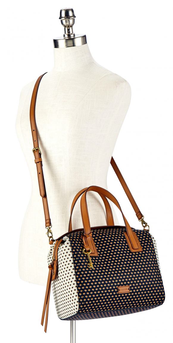 Fossil Tasche Emma F Satchel Schwarz Braun Weiß