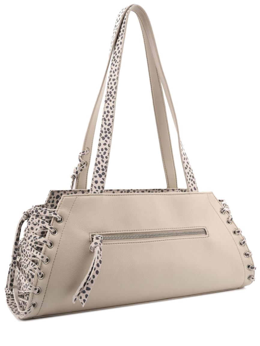 FredsBruder Laced Up Handtasche Rauhleder Beige Tiny Leo Dots