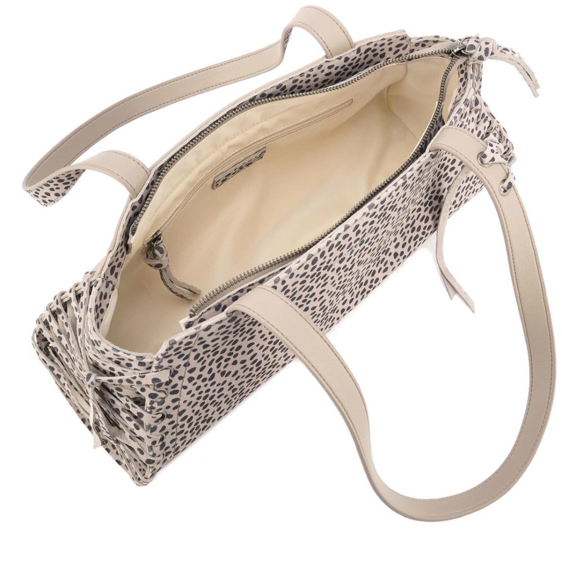 FredsBruder Laced Up Handtasche Rauhleder Beige Tiny Leo Dots