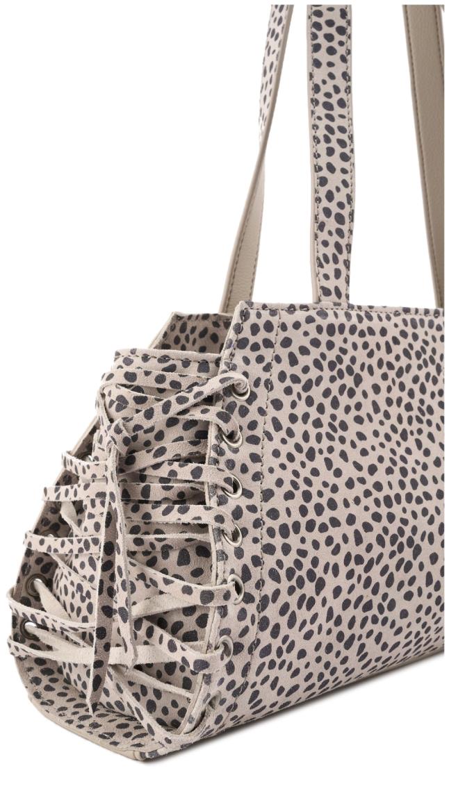 FredsBruder Laced Up Handtasche Rauhleder Beige Tiny Leo Dots